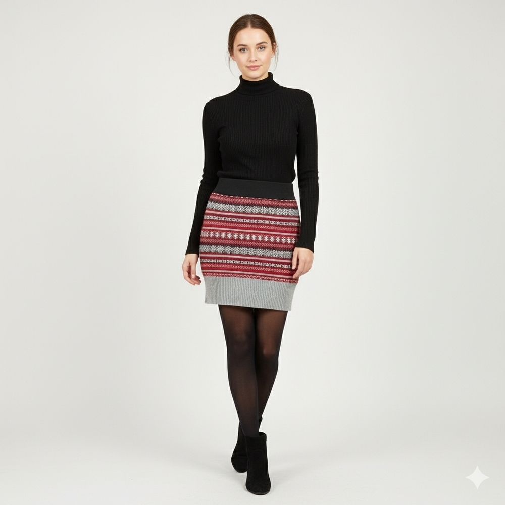 Stylish Red and Gray Patterned Women's Skirt